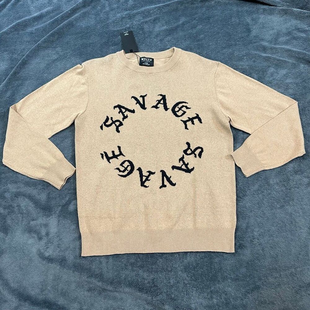 WXYZ Los Angeles Sweater Long Sleeve Crew Neck Tan | Men Size Large